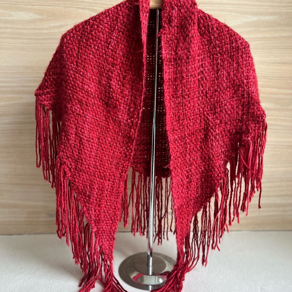 Handwoven Valentine Red Fringe Shawl